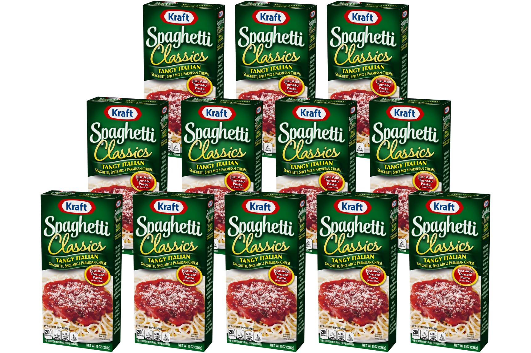 Kraft Spaghetti Classics Tangy Italian Spaghetti (Spices, & Parmesan Cheese Meal Mix, 12 ct Pack, 8 oz Boxes)