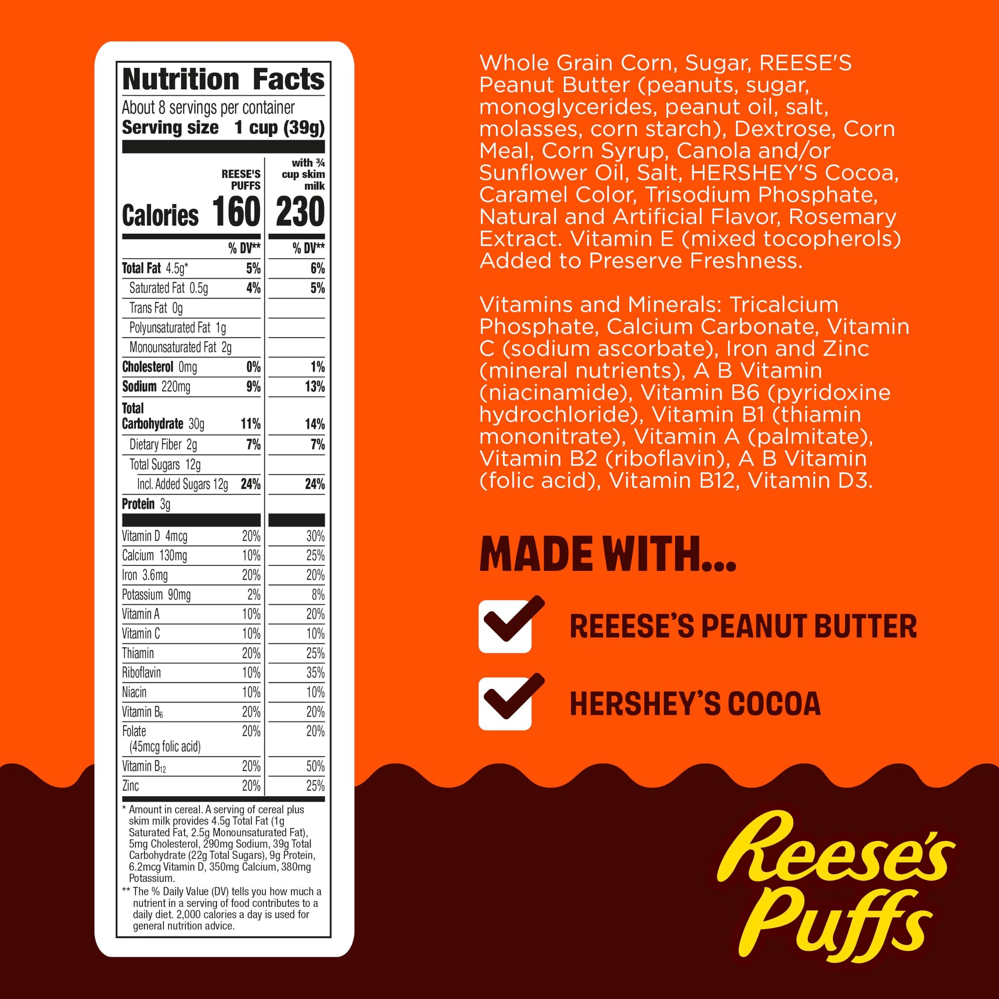 REESE'S PUFFS Breakfast Cereal, Chocolatey Peanut Butter Cereal, 11.5 oz