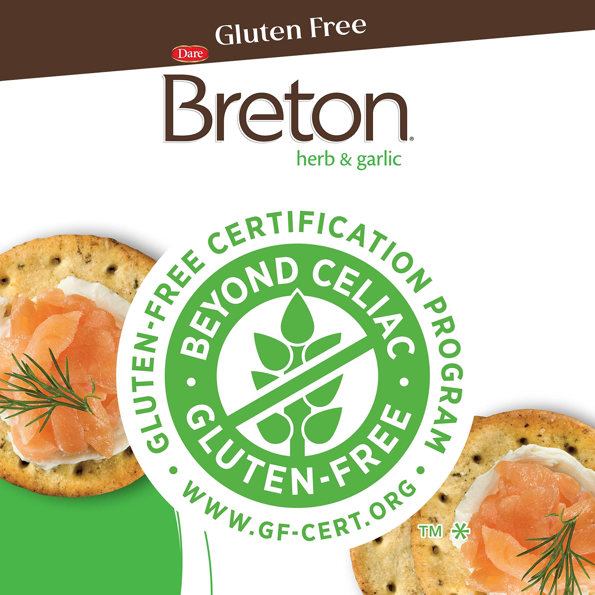 Breton Gluten Free Herb & Garlic Crackers (Pack of 3) - Non-GMO, Plant-Based, For Snacking, Dips, Cheese and Spreads, 3x4.76oz