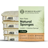 Purely Plant Loofah Dish Sponge 4 Pack- Loofah & Cellulose Premium Kitchen Scrubber, Non Toxic, 100% Plastic Free,Compostable & Biodegradable,Durable