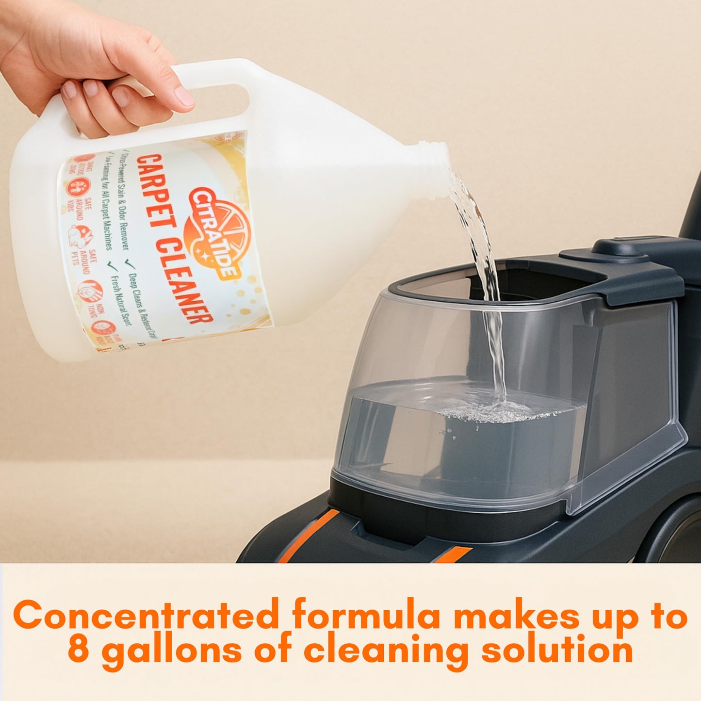 CITRATIDE Carpet Cleaner Concentrate + Free Scouring brush - USA Made Enzymatic Citrus Formula for Carpets, Rugs & Upholstery - Eco-Friendly Pet Safe