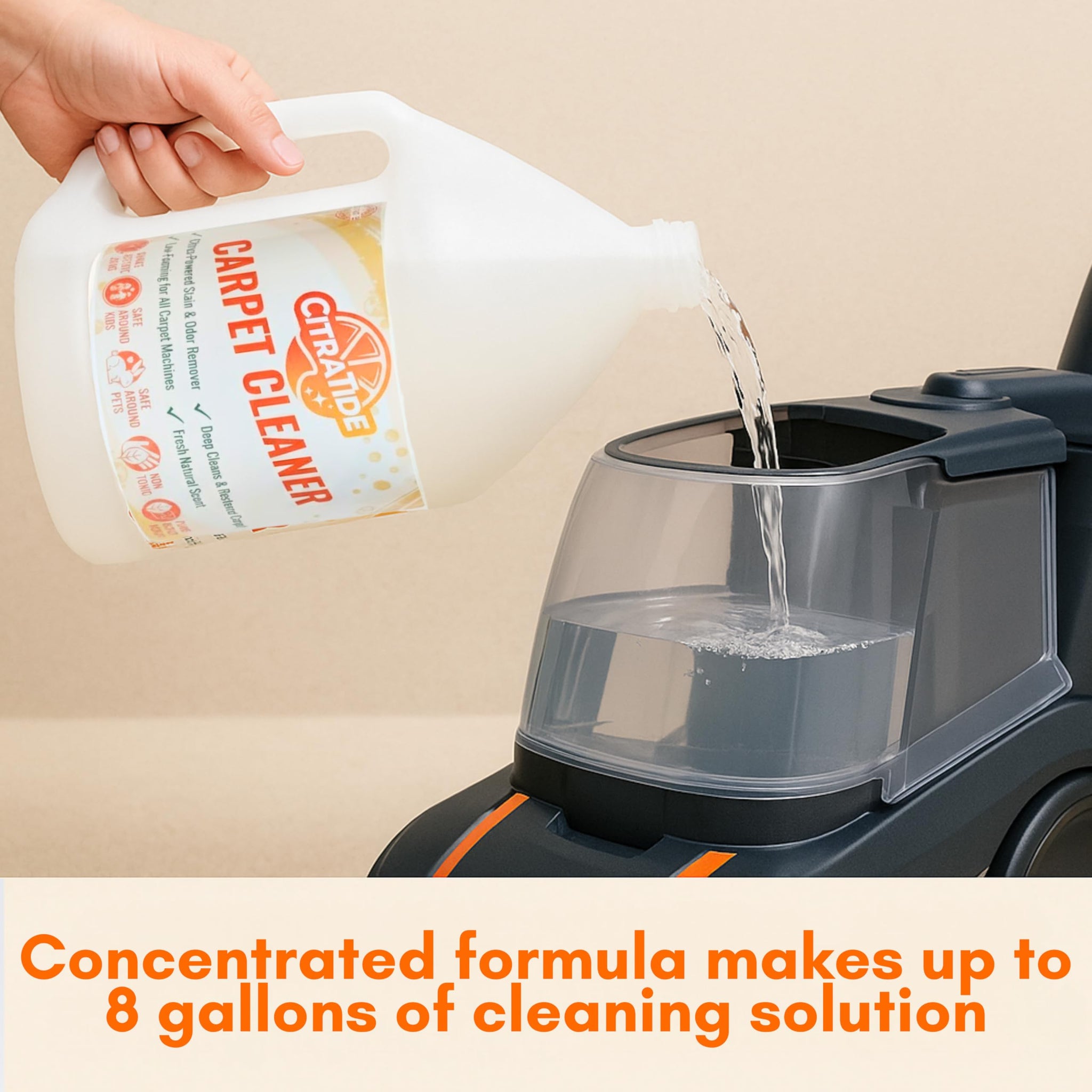 CITRATIDE Carpet Cleaner Concentrate + Free Scouring brush - USA Made Enzymatic Citrus Formula for Carpets, Rugs & Upholstery - Eco-Friendly Pet Safe