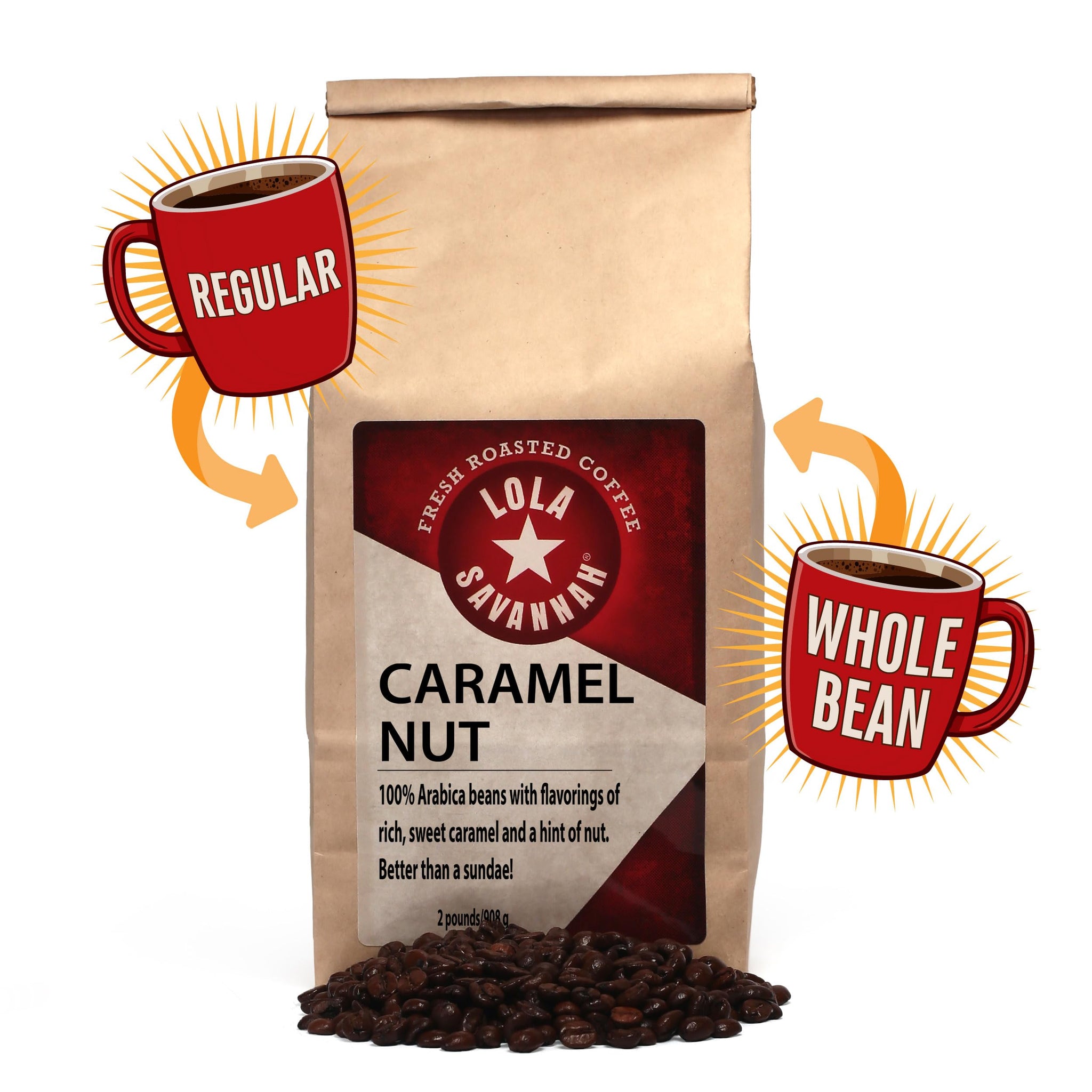 Lola Savannah Caramel Nut Whole Bean Caffeinated Coffee, 2lb
