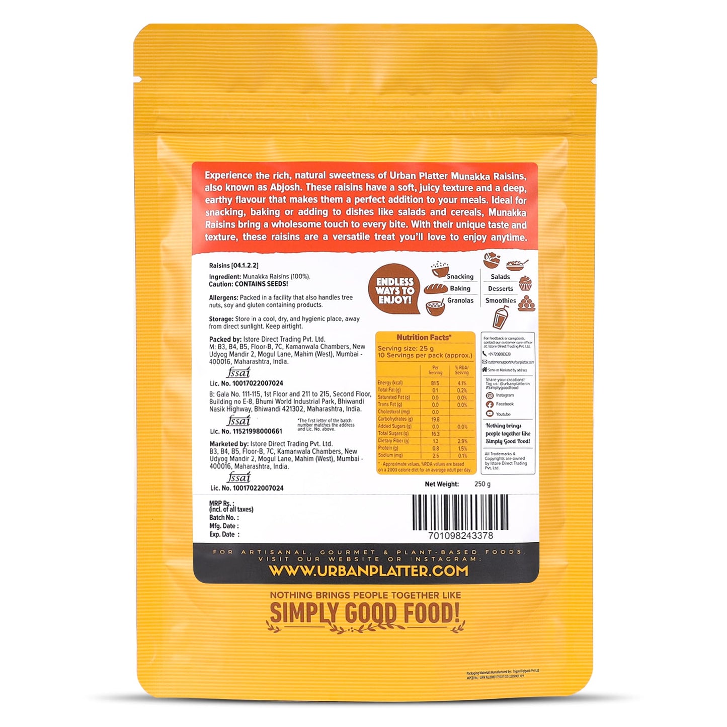 Urban Platter Afghan Munakka Raisins, 400g