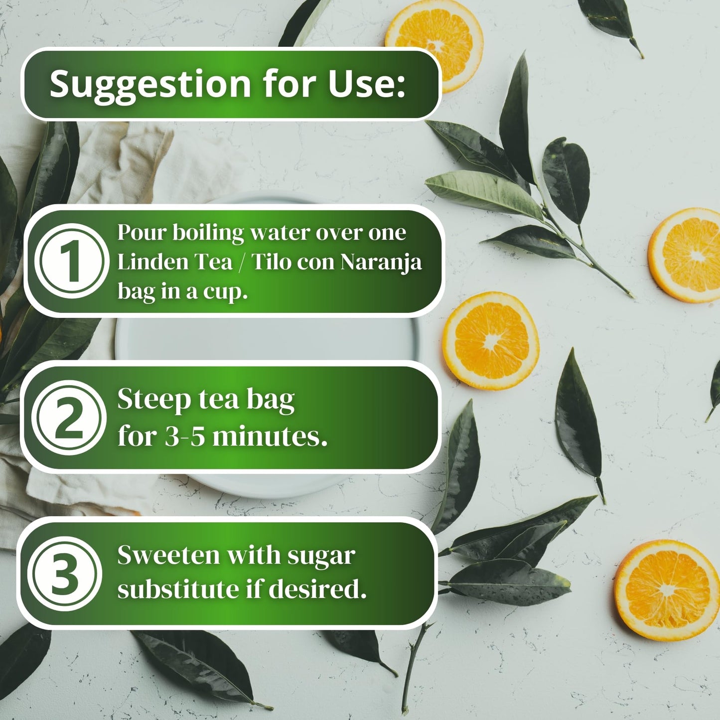 Hanan Linden Tea with Orange Leaves (Tilo con Naranja) - 25 Teabags of All-Natural Linden Leaves from Peru - Little-Leaf Linden, Pry con Hojas de