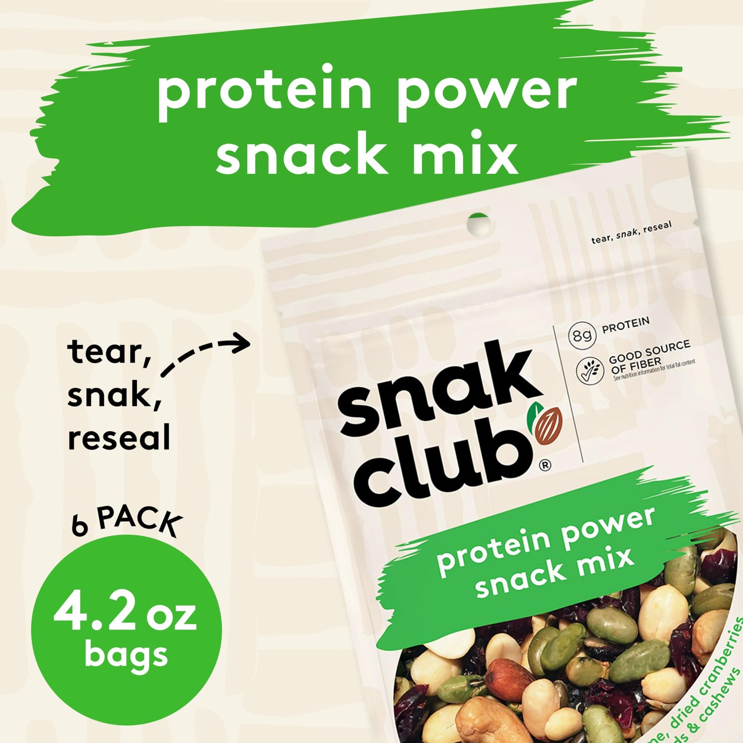 Snak Club Protein Power Snack Mix with Peanuts, Roasted Edamame, Dried Cranberries, Pumpkin Seeds, Almonds, and Cashews, Gluten-Free and Kosher Trail