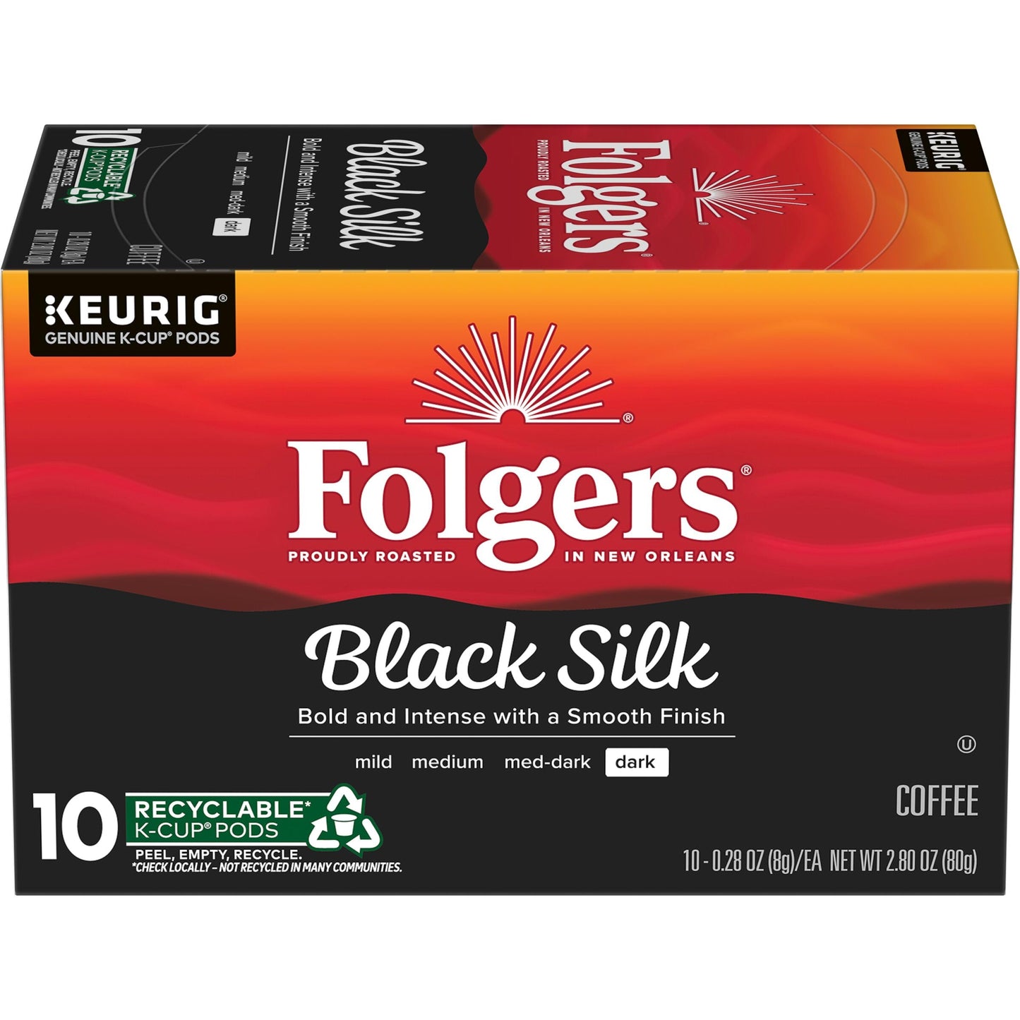 Folgers Black Silk Coffee, Dark Roast, Keurig K-Cup Pods, 10 Count Box
