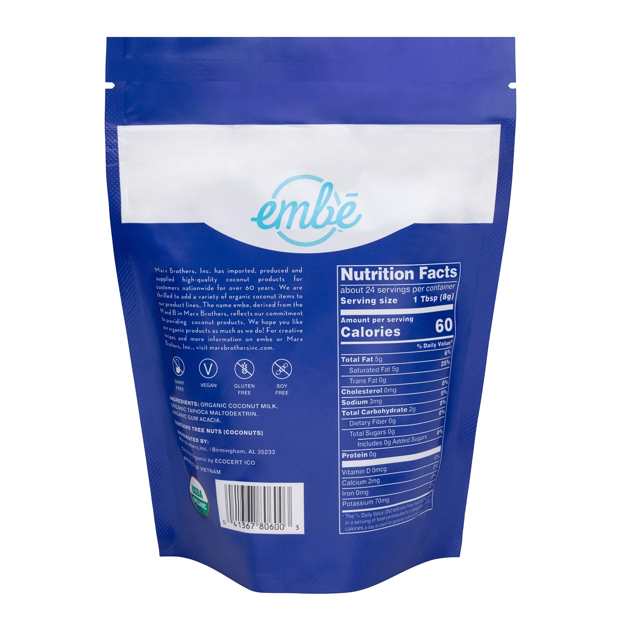 emb? Organic Coconut Milk Powder | Unsweetened | Dairy Free Coffee Creamer | Vegan | Non GMO | Dairy Free | Gluten Free | Soy Free | Lactose Free | Keto & Paleo Friendly | 7 oz | 1-pack