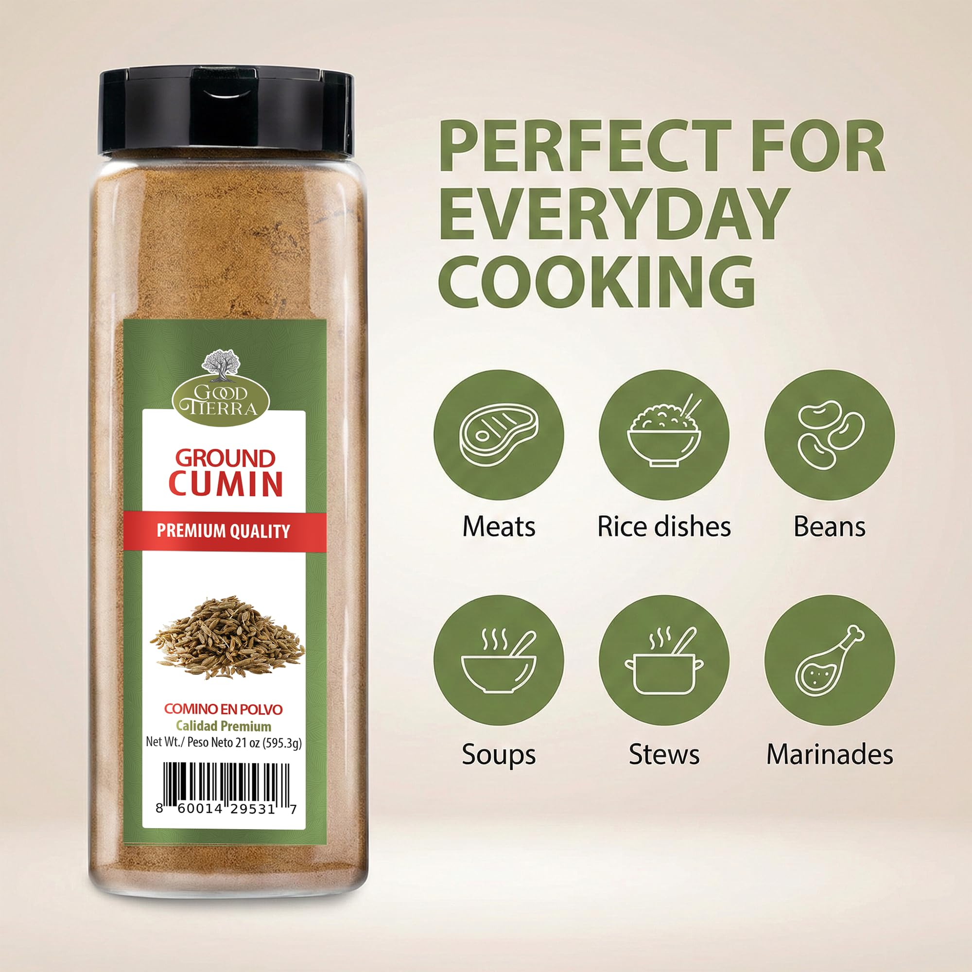 Good Tierra Ground Cumin Powder - 21 oz - Bulk Cumin for Cooking, Spice & Seasoning for Mexican & Indian Food (6 Pack)