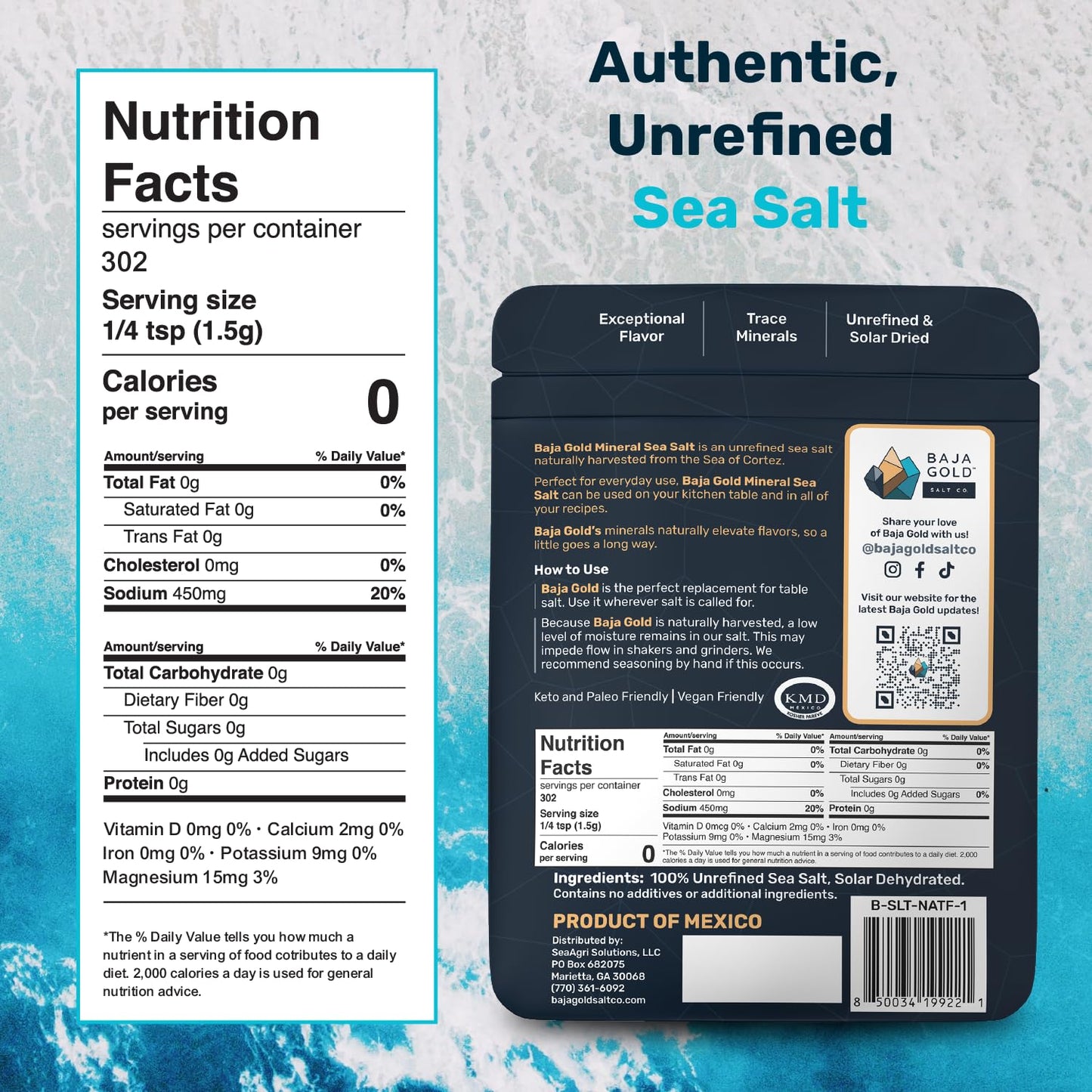 Baja Gold Signature Mineral Sea Salt - Recommended by Gary Brecka - Organic Natural Grain Salt for Cooking & Baking | Authentic Baja Salt | Ideal for