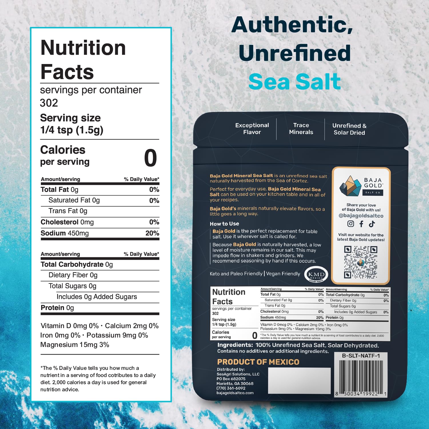 Baja Gold Signature Mineral Sea Salt - Recommended by Gary Brecka - Organic Natural Grain Salt for Cooking & Baking | Authentic Baja Salt | Ideal for