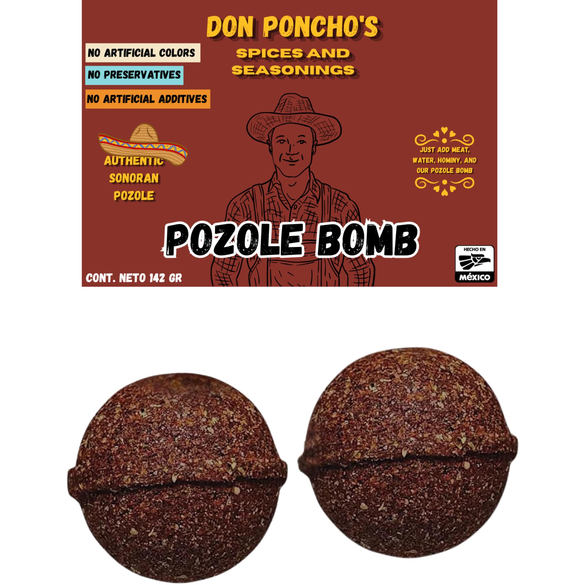 Don Poncho’s Pozole Bomb 142 g (5.01 oz) Authentic Sonoran Seasoning Ball | Natural Mexican Pozole Spice Mix | No Artificial Colors, No Preservatives