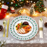 350pcs Christmas Disposable Plates & Cutlery Set - Plastic Plates, Tree Design, Gold Disposable Silverware, Clear Gold Cups for Holiday Celebrations