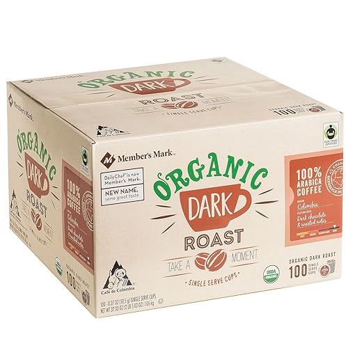 Member's Mark Organic Dark Roast Coffee (100 X 0.37 Oz)Net Wt (37.03 oz), Dark Chocolate & Roasted Notes, 37.03 Oz