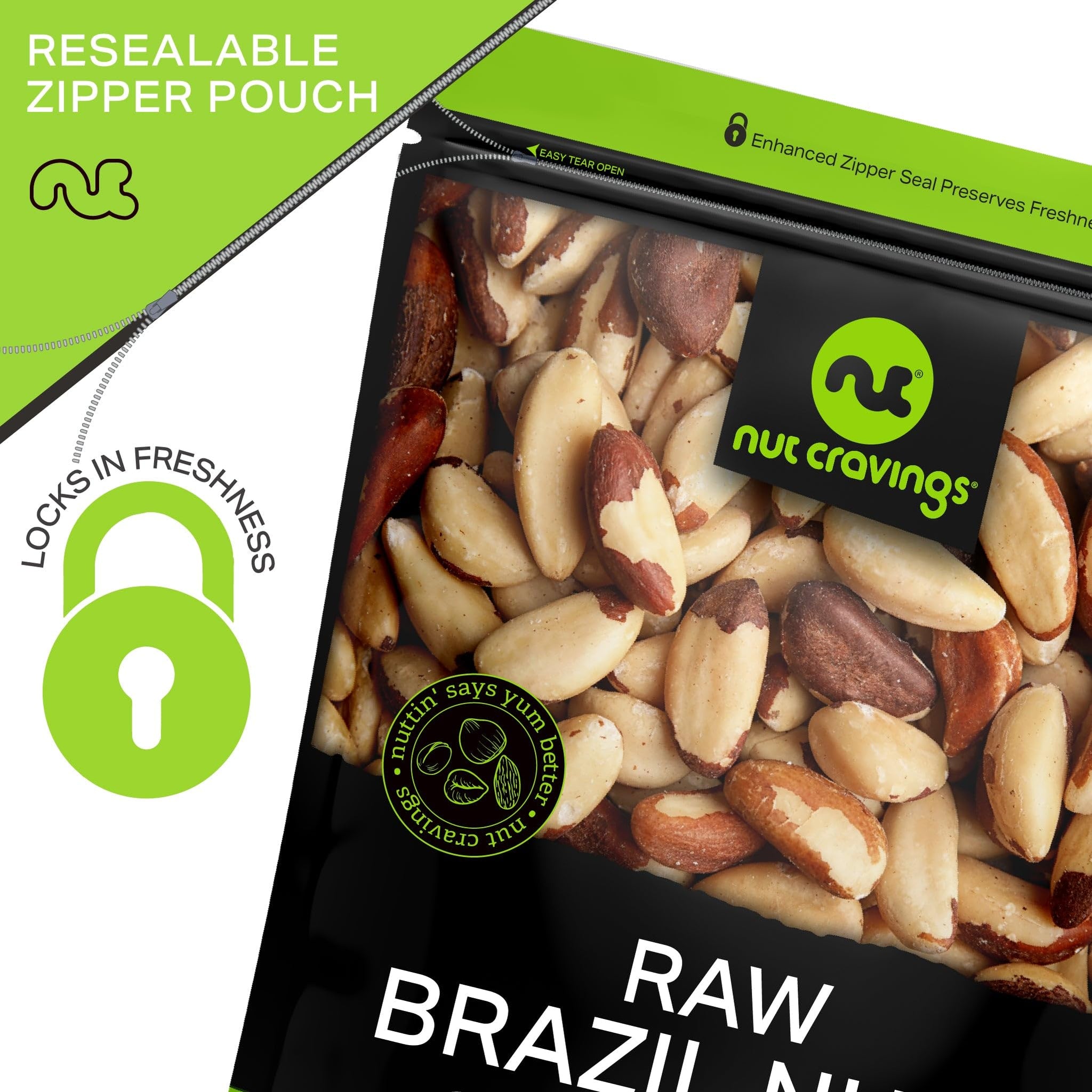 NUT CRAVINGS - Raw Brazil Nuts, Unsalted, No Shell, Whole, (16oz - 2 Pack) Packed Fresh in Resealable Bag - Kosher Healthy Snack, Food Assortments