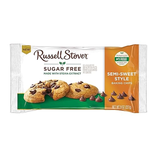 Russell Stover Sugar Free Semi-Sweet Baking Chips, 8 oz. Bag, Brown
