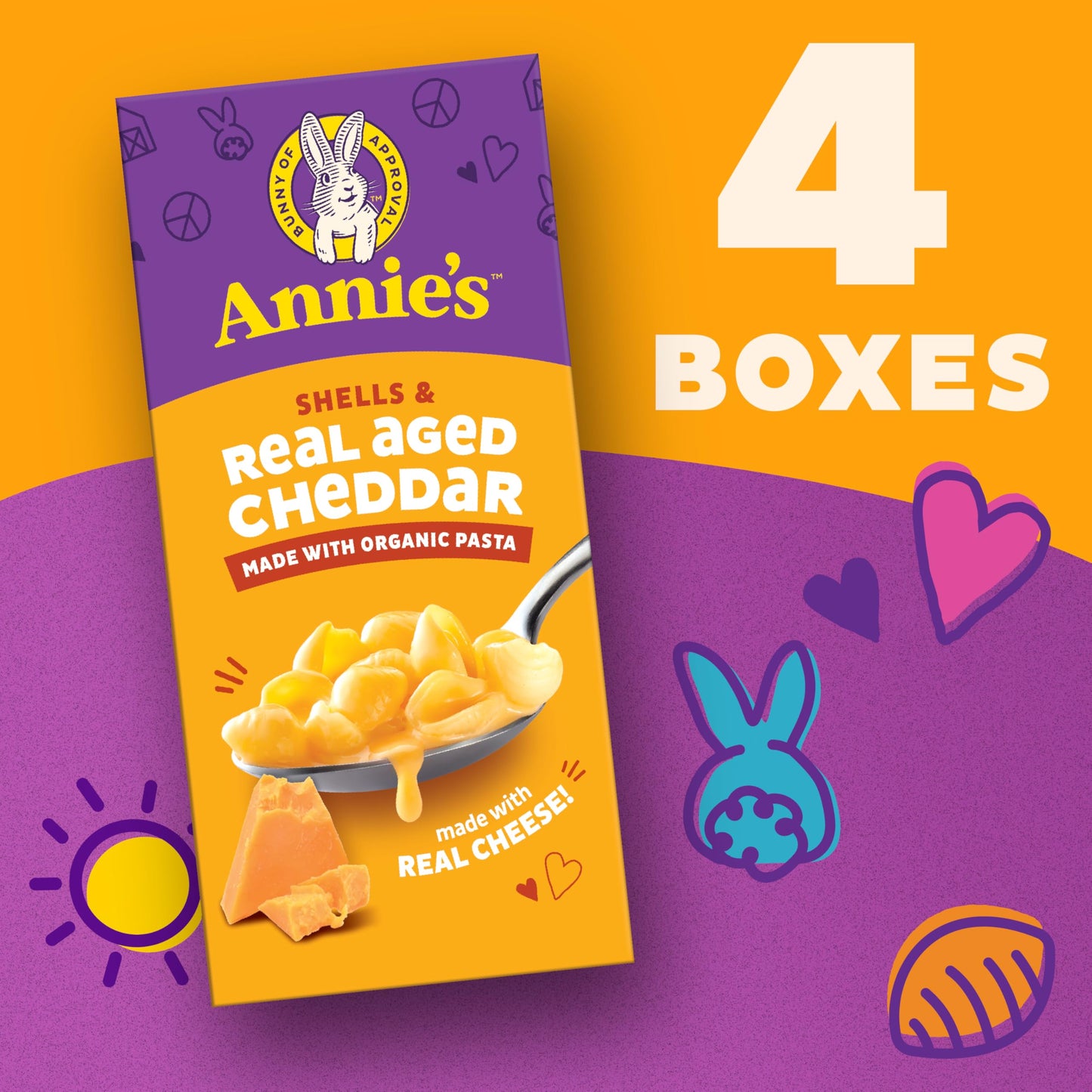 Annie's Shells and Real Aged Cheddar, Made with Organic Pasta and Real Cheese, 4 Ct, 24 oz
