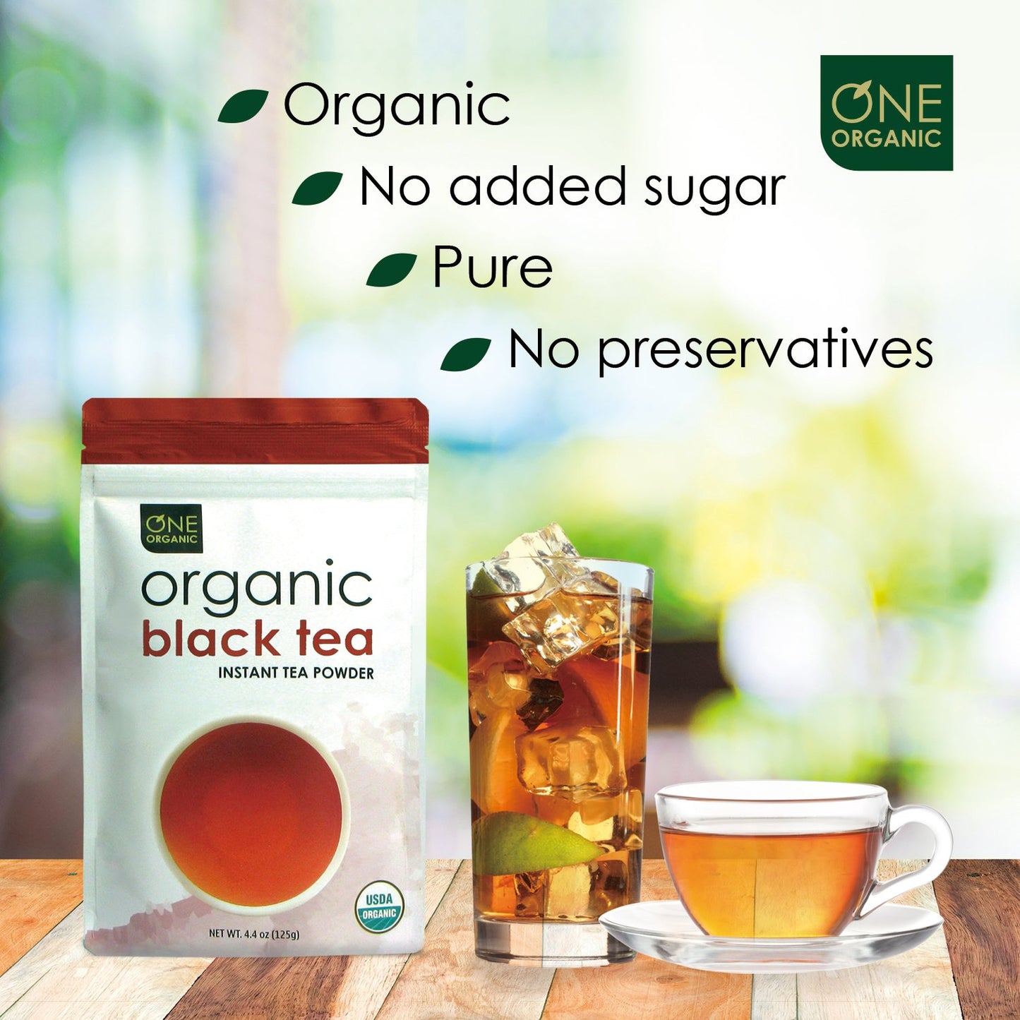 ONE ORGANIC Instant Tea Powder (Black) - 4.4 oz. - 125 Servings - USDA Certified Organic - 100% Pure Tea - Instant Hot or Iced - Unsweetened