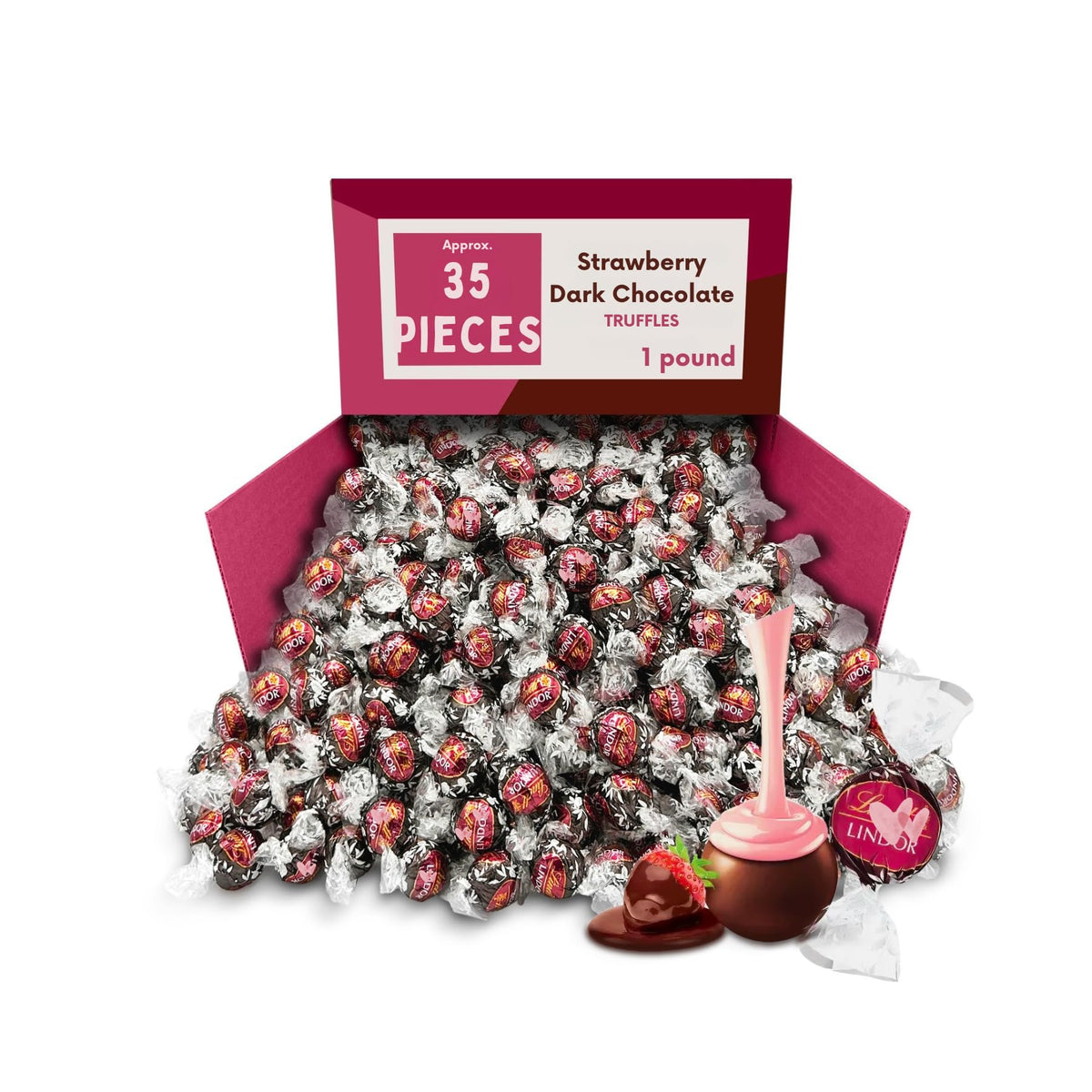 Strawberry Dark Chocolate Truffles, Filled Candy, Individually Wrapped - 1 lb (Approx. 40 pieces)
