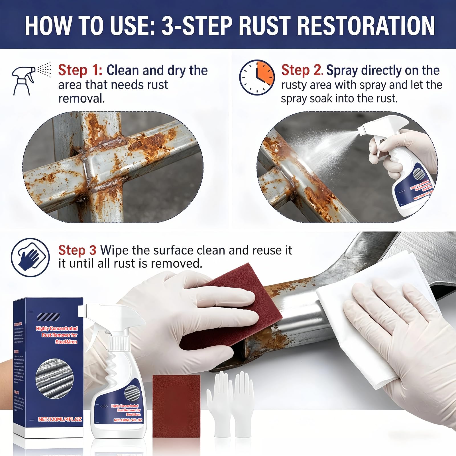 Bighero Multipurpose Rust Remover Spray for Metal - Powerful Cleaner for Stainless Steel, Iron, Automotive Parts, Tools & Furniture - Rust Converter