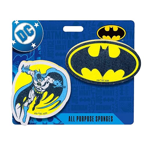 Spoontiques Batman Premium Sponge Set - 2-Pack Multi-Purpose Cleaning Sponges - Dual-Sided Non-Scratch Scrub & Absorbent Wipe - Durable, Reusable
