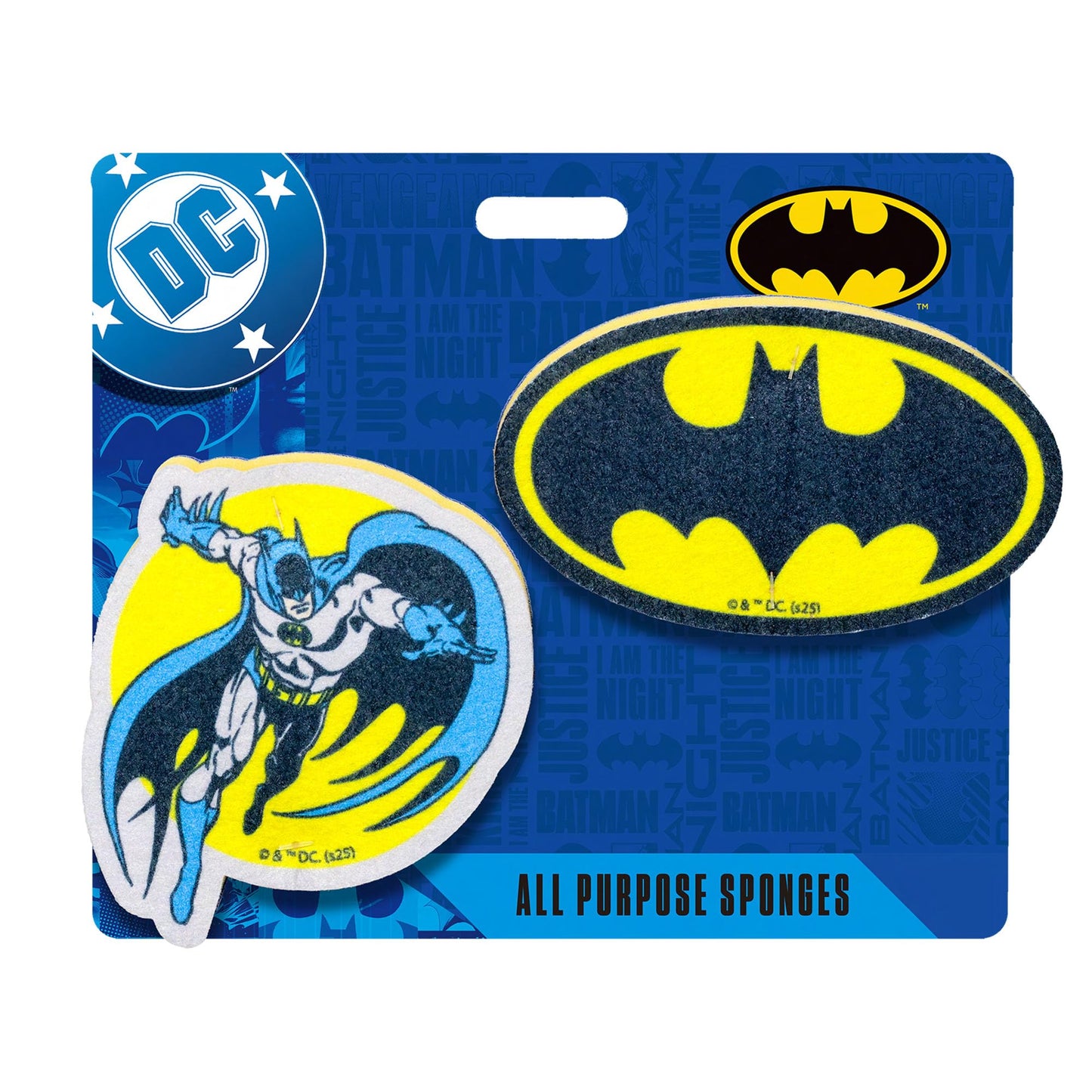 Spoontiques Batman Premium Sponge Set - 2-Pack Multi-Purpose Cleaning Sponges - Dual-Sided Non-Scratch Scrub & Absorbent Wipe - Durable, Reusable