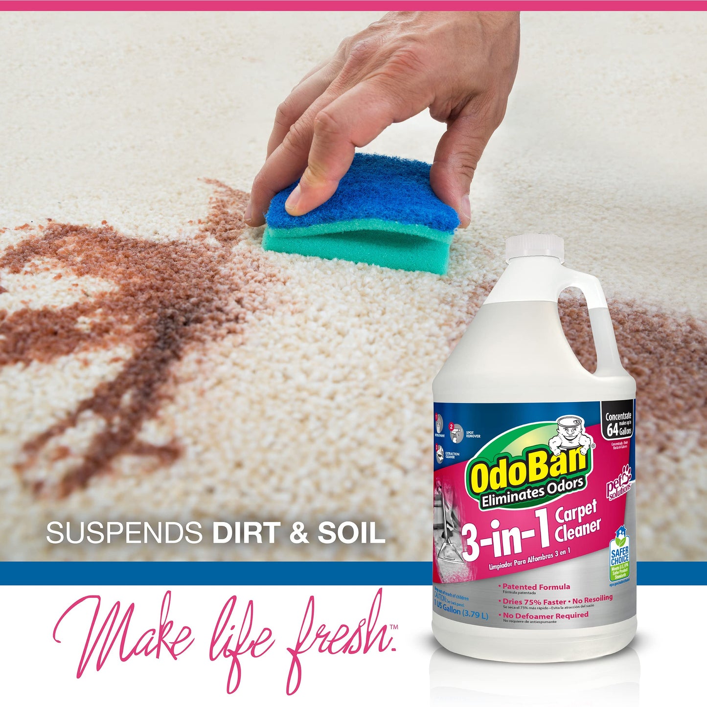 OdoBan 3-in-1 Carpet Cleaner, Made in the USA, Set of 2, 1 Gallon Each
