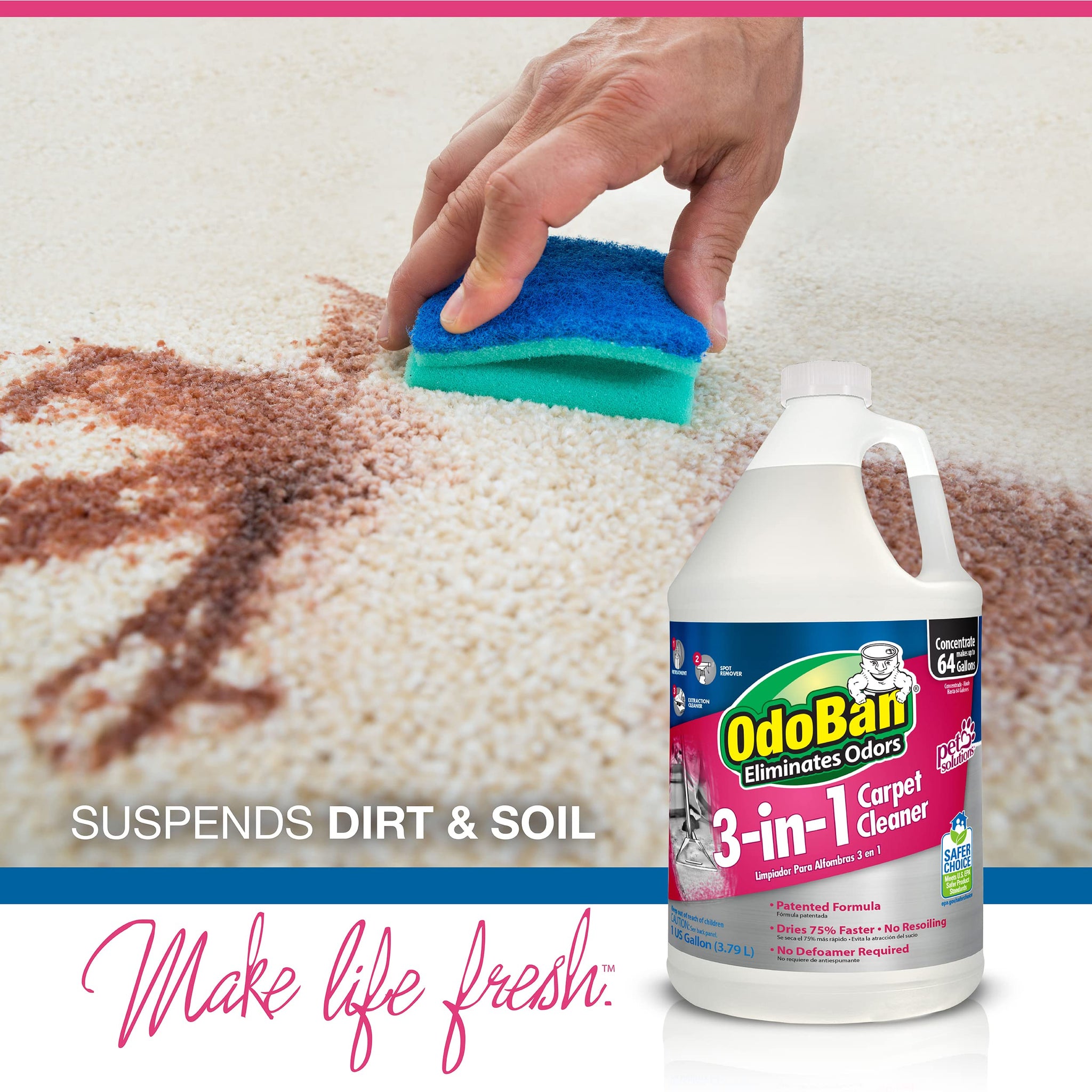 OdoBan 3-in-1 Carpet Cleaner, Made in the USA, Set of 2, 1 Gallon Each