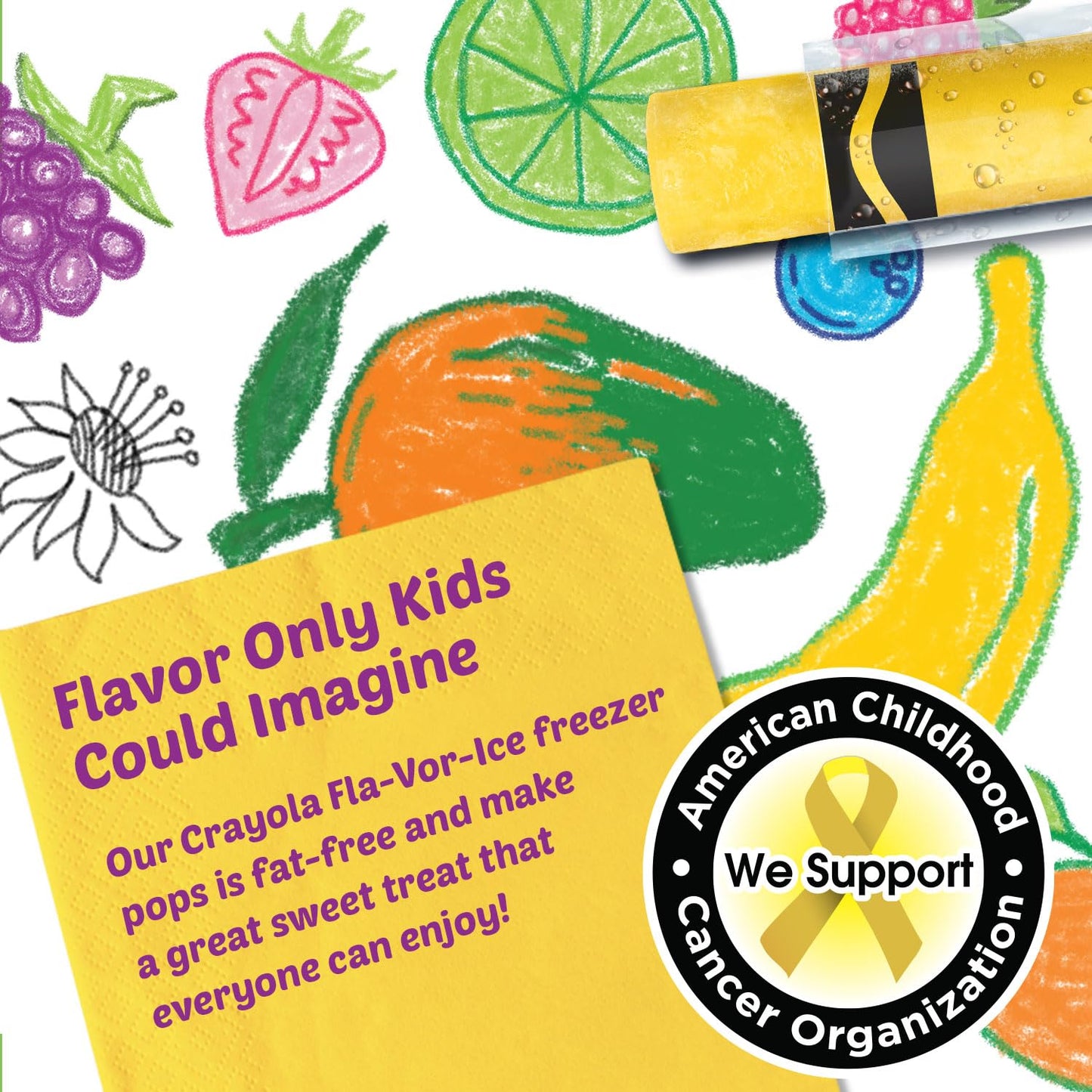Crayola Fla-Vor-Ice Popsicle Variety Pack of 2 Oz Freezer Bars, Assorted Flavors, Banana Mango, Strawberry, Berry Punch, Orange, Grape, Lemon-Lime 96