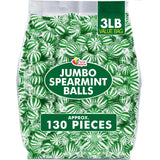 Jumbo Spearmint Mint Balls - 3 lb Bulk - Green Starlight Mints - Individually Wrapped Hard Spearmint Candy for Candy Buffets & Events