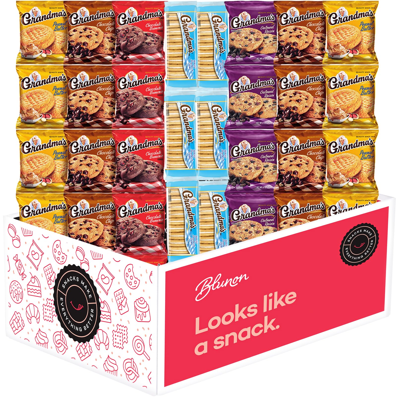 Grandmas Cookies Variety Pack - Bulk Assortment Care Package Individually Wrapped - Mix Cookies Variety Pack Gift Box (32 Count)