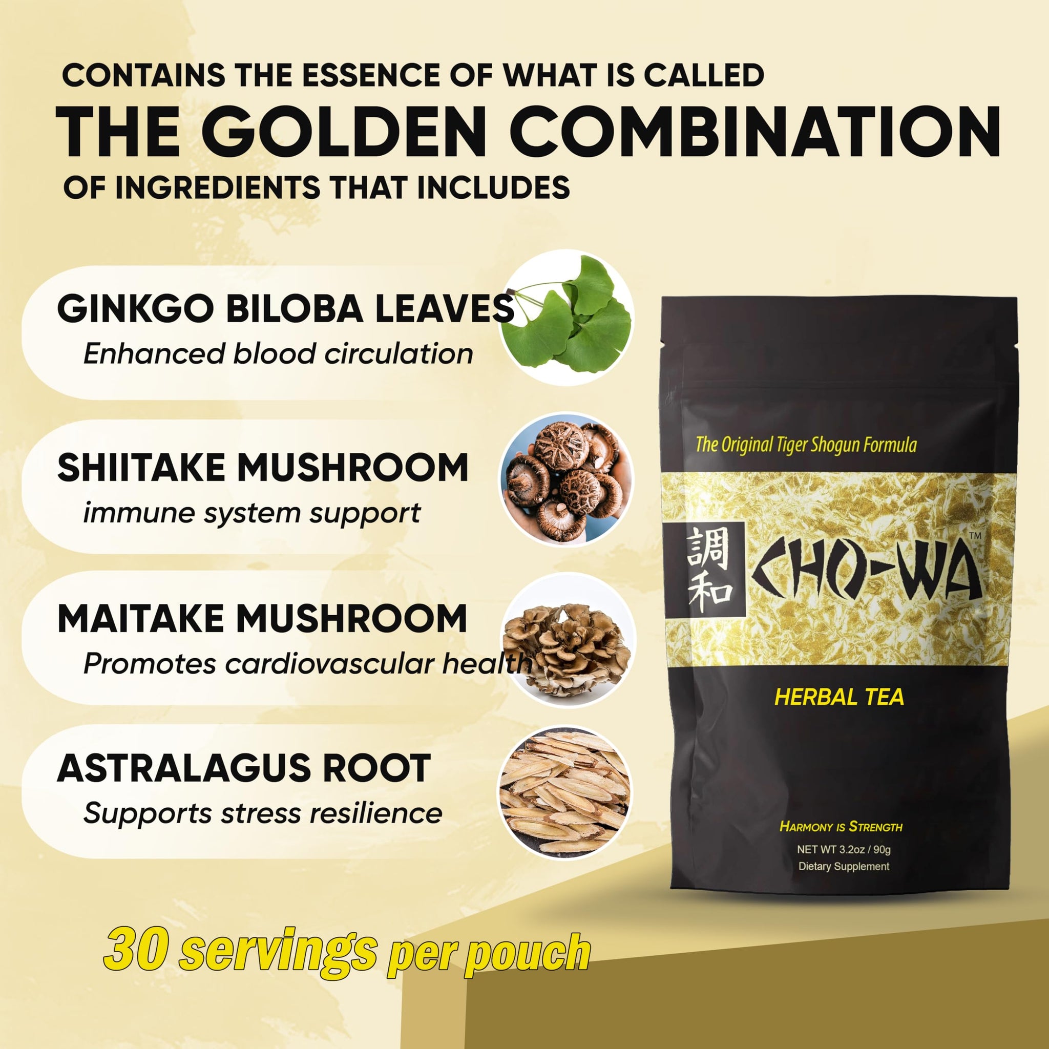 "HARMONY IS STRENGTH" CHO-WA Herbal Tea for Health Original Tiger Shogun Formula Dietary Supplement Chowa