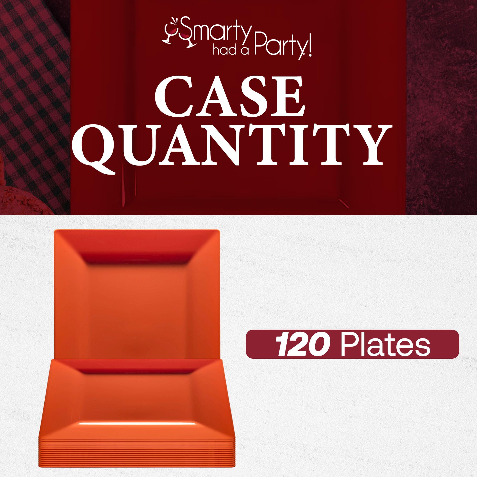 Smarty Had A Party Disposable Plastic Dinnerware, 9.5" Heavy Duty Square Orange Plates for Parties and Events, Bulk Supplies for All Occasions (120