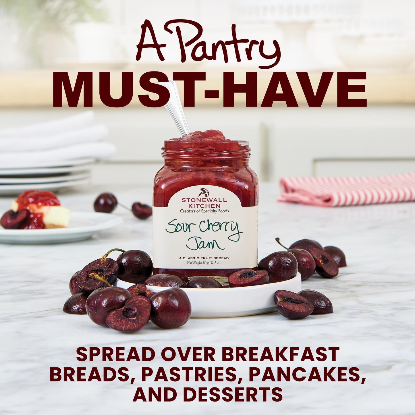 Stonewall Kitchen Sour Cherry Jam, Sour Cherry Preserves, 12.5 Ounces