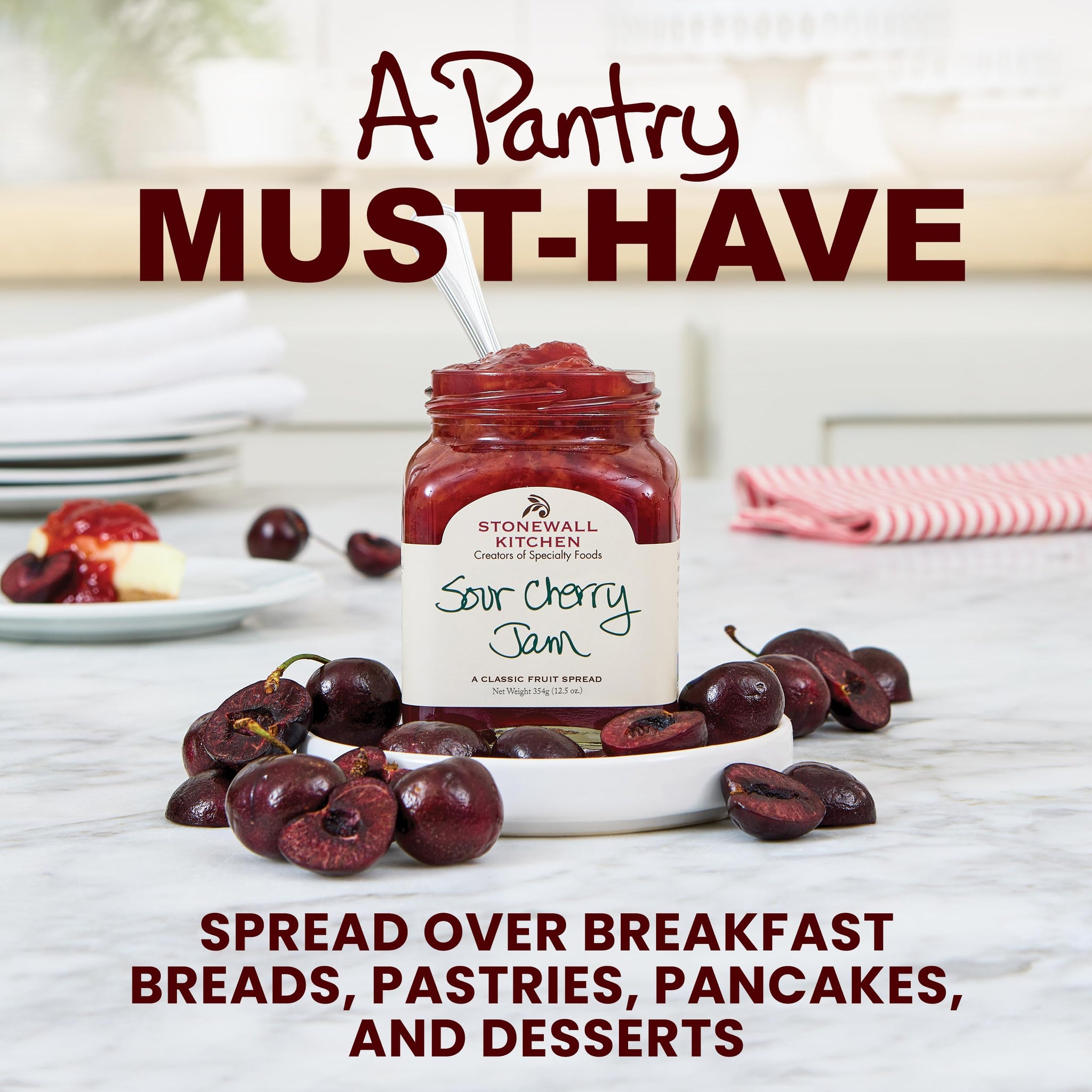 Stonewall Kitchen Sour Cherry Jam, Sour Cherry Preserves, 12.5 Ounces