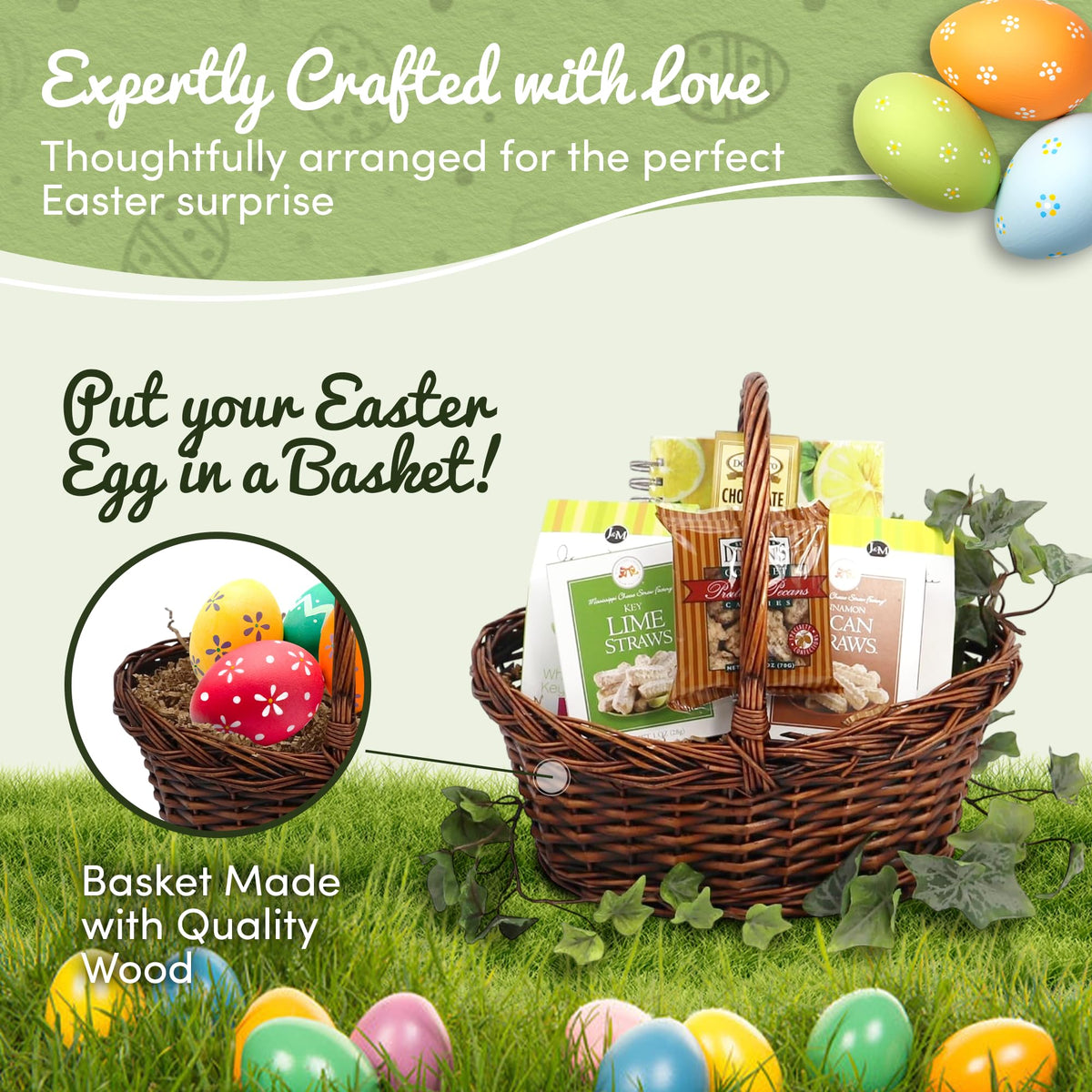 Gift Basket Village Easter Blessings Basket, Easter Basket Ideas for Kids & Adults, Thoughtful Easter Gift & Care Package with Easter Snacks, Easter