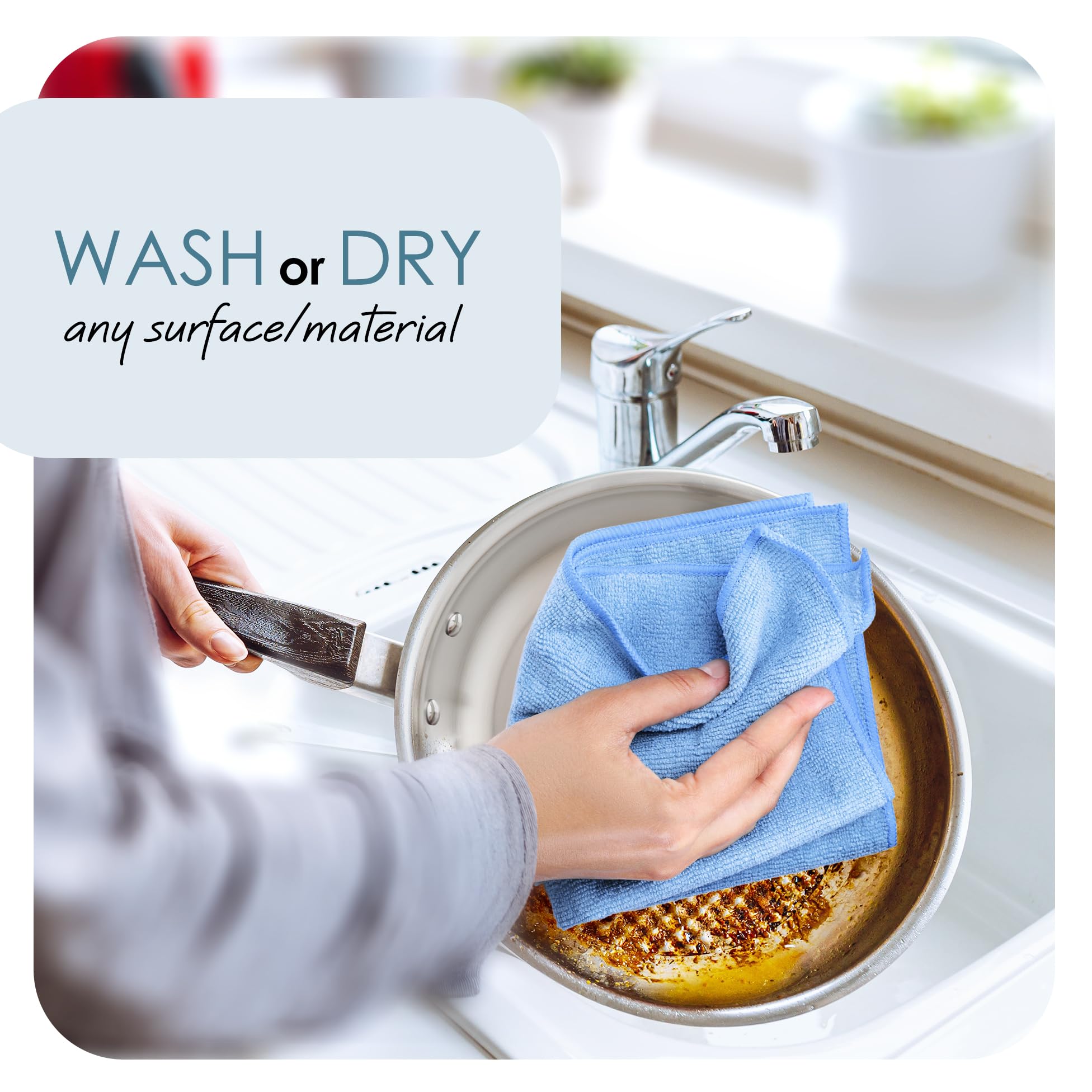Hearth & Harbor Microfiber Cleaning Cloth, Microfiber Towels for Cars 12 Pack Washcloths, Blue Cleaning Rags, Reusable Microfiber Towel, Microfiber