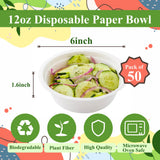 12oz Paper Sugarcane Disposable Bowls for Salads, Dessert and Cereals- Eco Friendly/Natural- Pack of 50ct