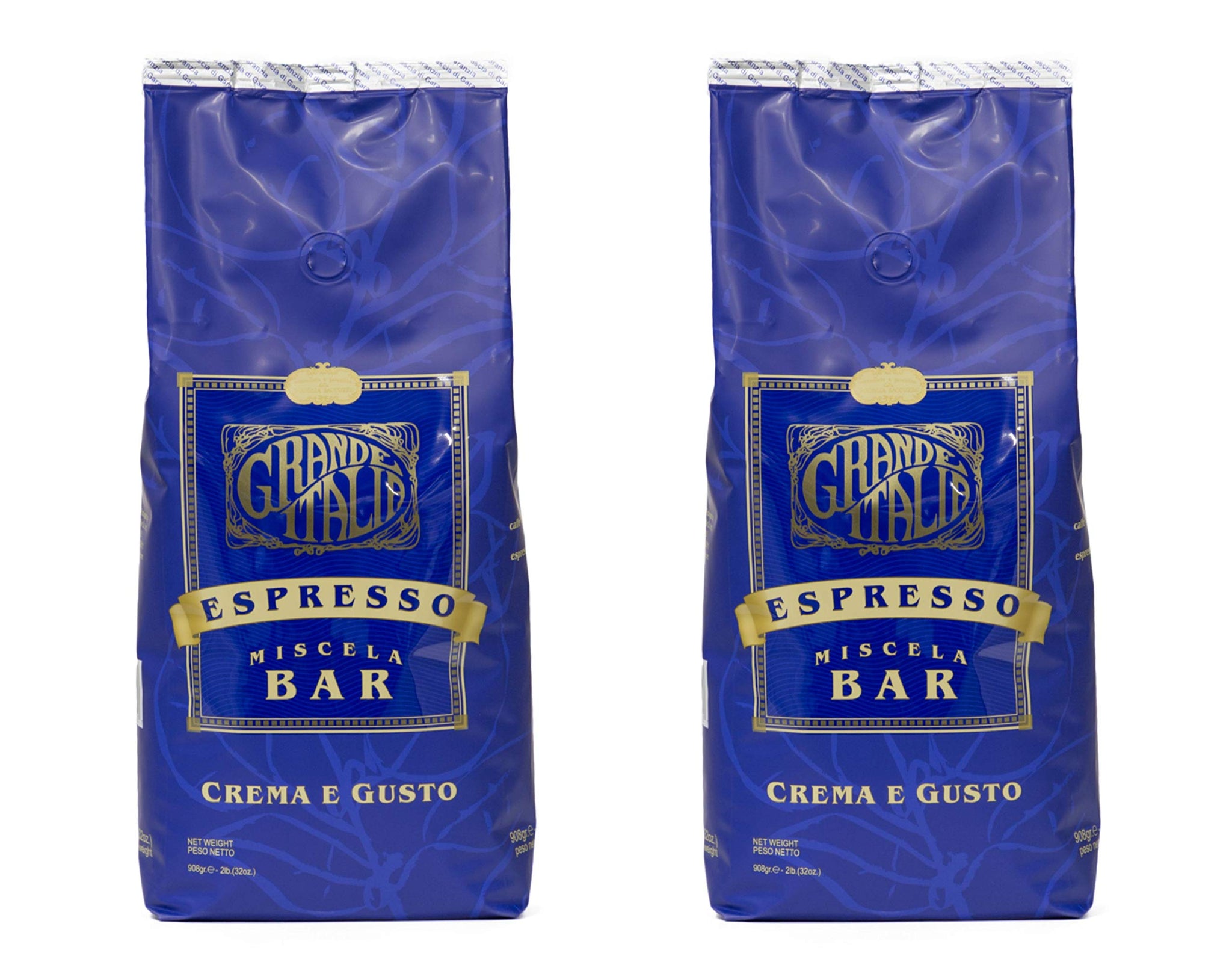 Grande Italia Espresso; Small Batch Artisan Roasted: Bar, Crema e Gusto, Whole Bean (2LB Bag, Pack of 2)