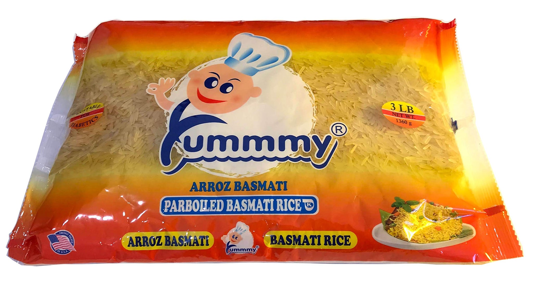 Yummmy Aromatic Basmati Parboiled Rice, Sella Rice - Arroz Basmati, 3 Lbs. (48 oz), Kosher Certified, Suitable for Diabetics