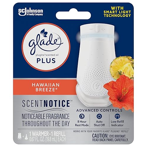 Glade PlugIn Plus Air Freshener Starter Kit, Scented Oil for Home and Bathroom, Hawaiian Breeze, 0.67 Fl Oz, 1 Warmer + 1 Refill