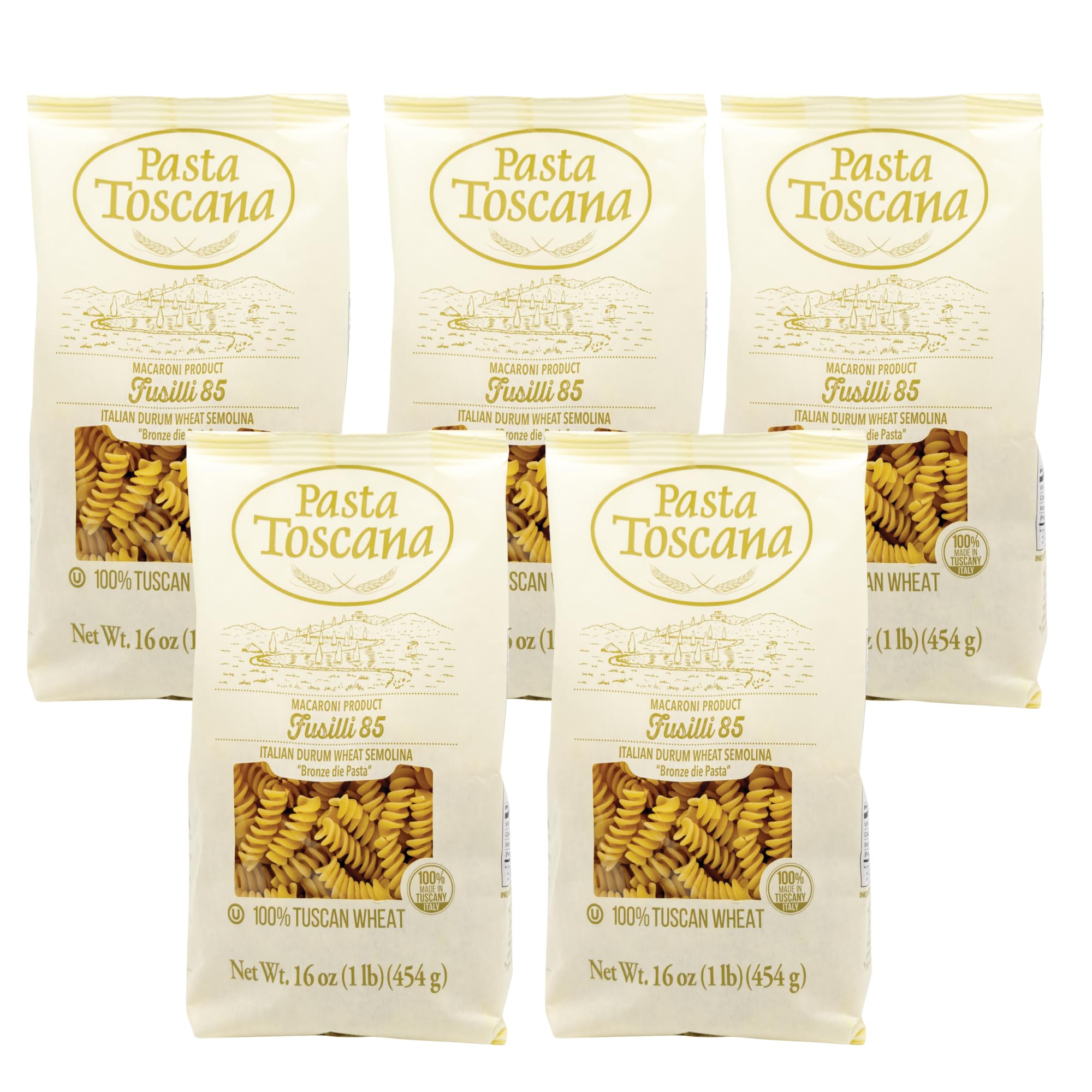 Pasta Toscana | Bronze Die Pasta | Italian Durum Wheat Semolina | Bronze die Pasta, 16 oz (Pack of 5, Fusilli)