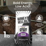 Wake The Hell Up! 1lb Ultra-Caffeinated Jamaican Me Crazy® Ground Coffee, Low Acid, Medium-Dark Roast