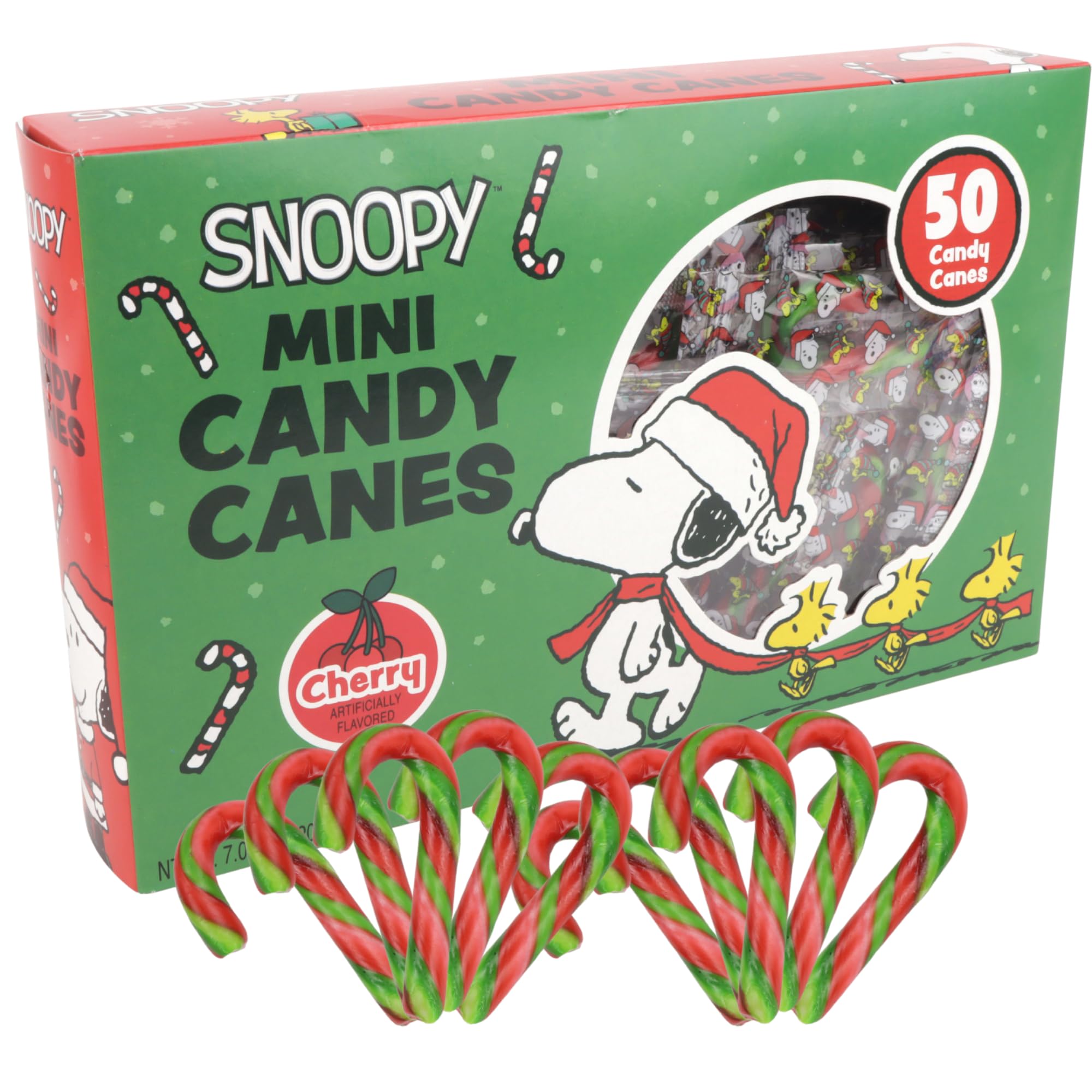 Mini Candy Canes, Cherry Flavored, Peanuts Individually Wrapped Christmas Candies, 50 Count