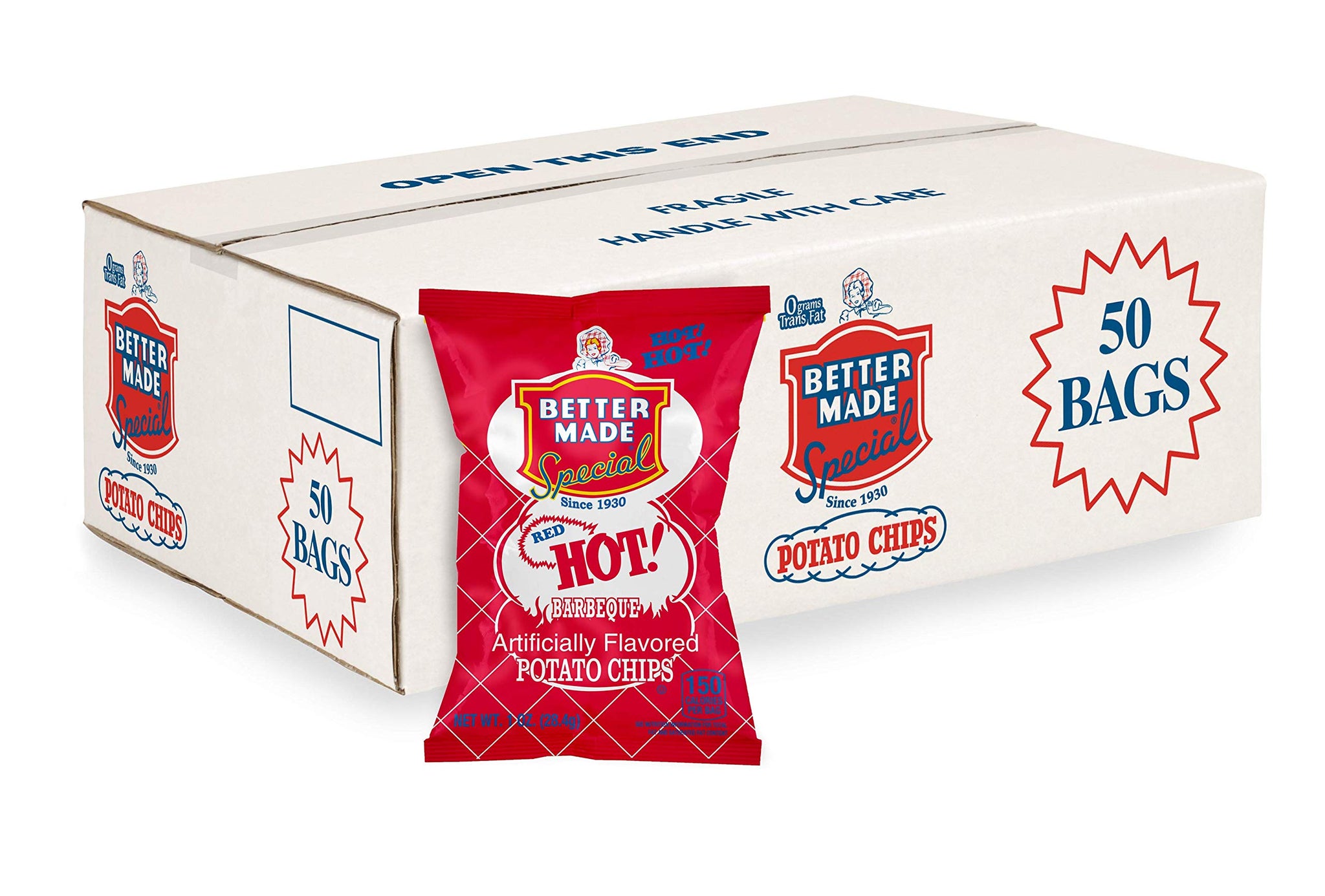 Better Made Special Potato Chips (RED HOT BBQ) - 50 Pack - 50 x 1 oz. Bags - Crunchy, Individual Snacks Made from Fresh Potatoes - Family Owned