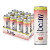 Benny Peach Lychee Sparkling Clean Energy Drink | 80mg Natural Caffeine Yerba Mate | Lion's Mane & Ginseng | 1g Sugar, 5 Calories | No Artificial