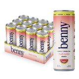 Benny Peach Lychee Sparkling Clean Energy Drink | 80mg Natural Caffeine Yerba Mate | Lion's Mane & Ginseng | 1g Sugar, 5 Calories | No Artificial