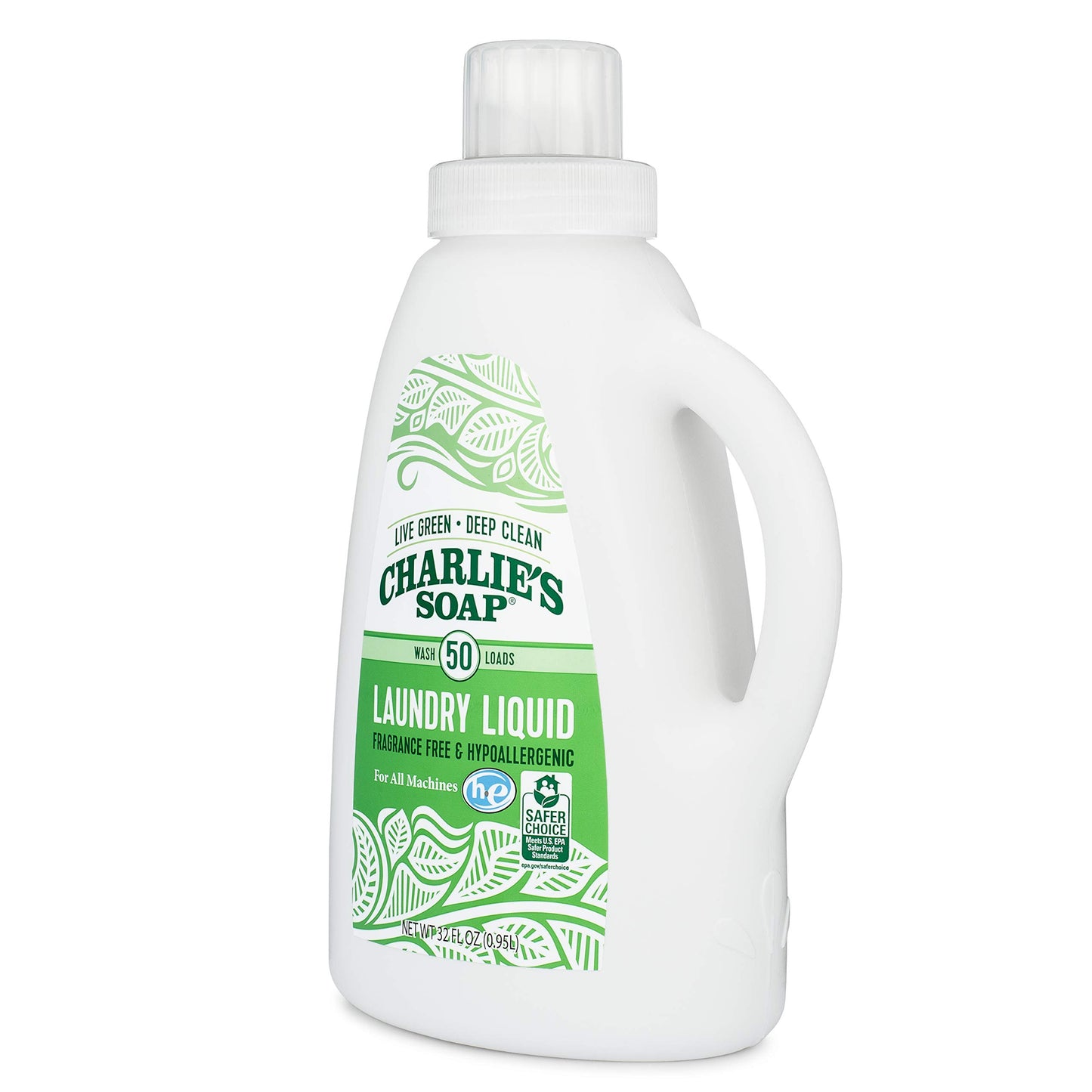 Charlie’s Soap Laundry Liquid (50 Loads, 2 Pack) Natural Deep Cleaning Hypoallergenic Laundry Detergent - Safe, Effective and Non-Toxic