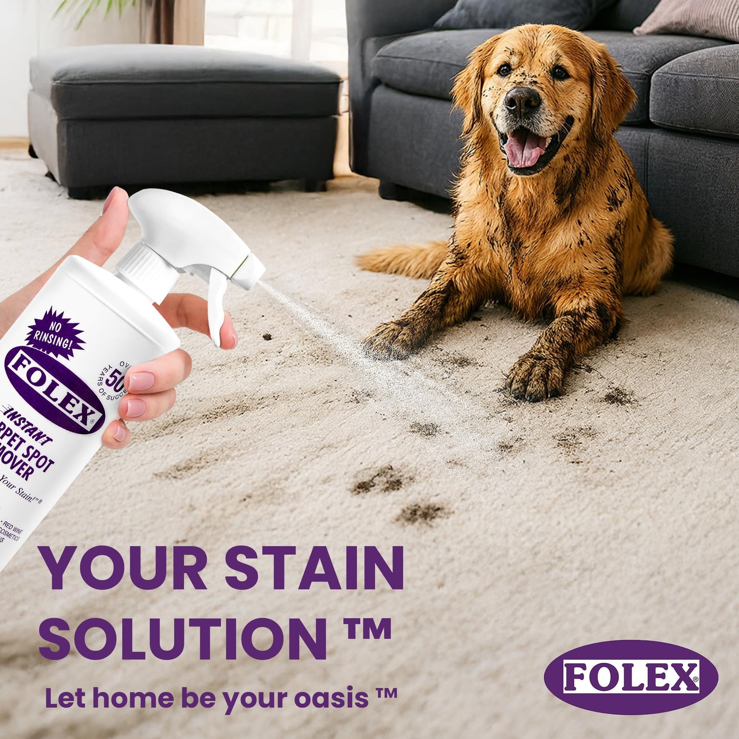 FOLEX Instant Carpet Spot Remover 128 oz - Powerful Stain Remover for Carpets, Upholstery & Rugs - Eliminates Pet Stains, Grease, Red Wine, Food