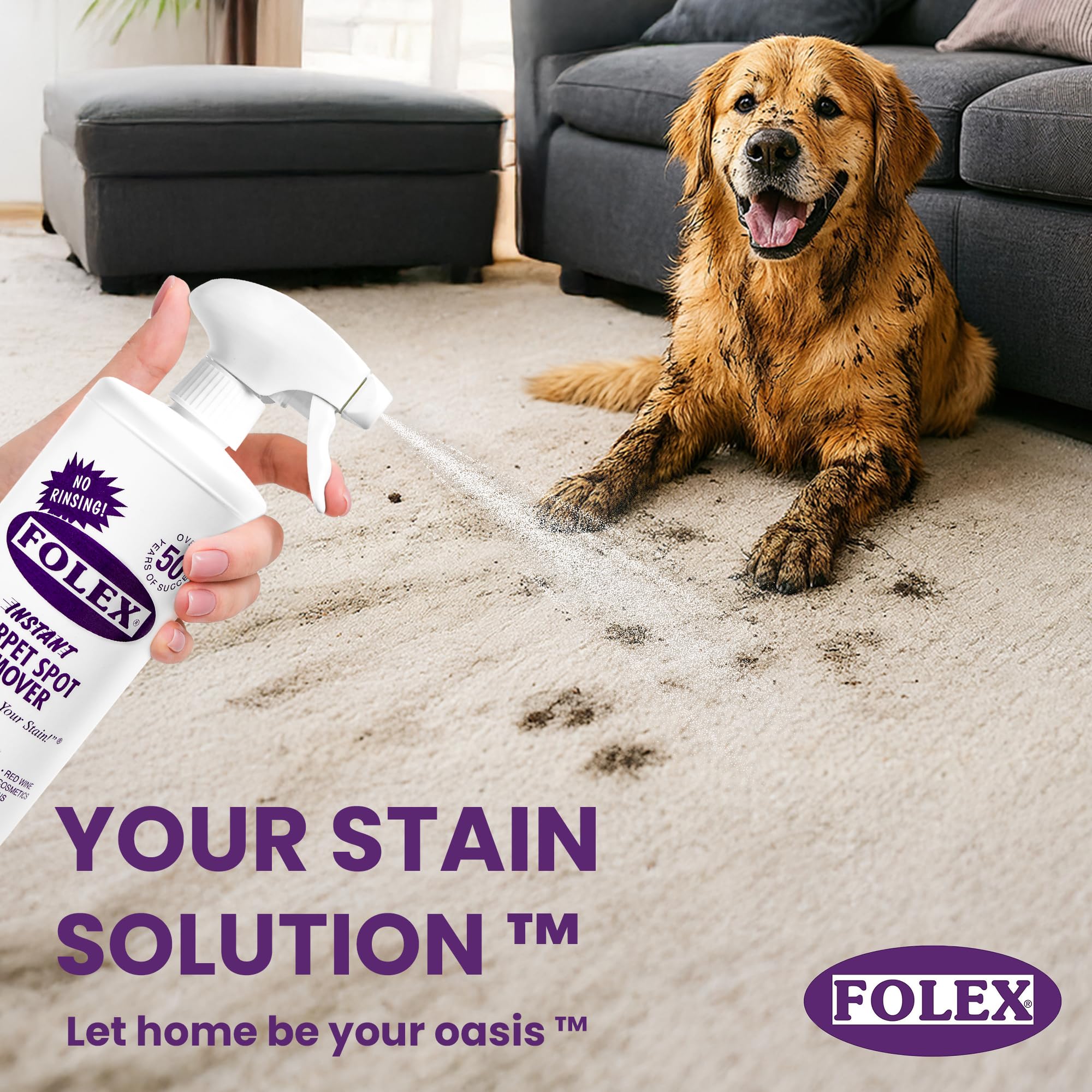 FOLEX Instant Carpet Spot Remover 128 oz - Powerful Stain Remover for Carpets, Upholstery & Rugs - Eliminates Pet Stains, Grease, Red Wine, Food